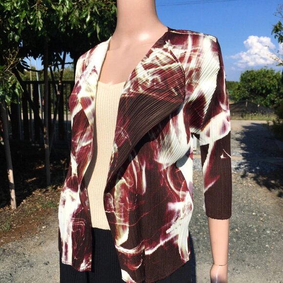PLEATS PLEASE Issey Miyake Abstract 3/4 Cardigan Shirt Top Purple White Size 3 L - Picture 3 of 15